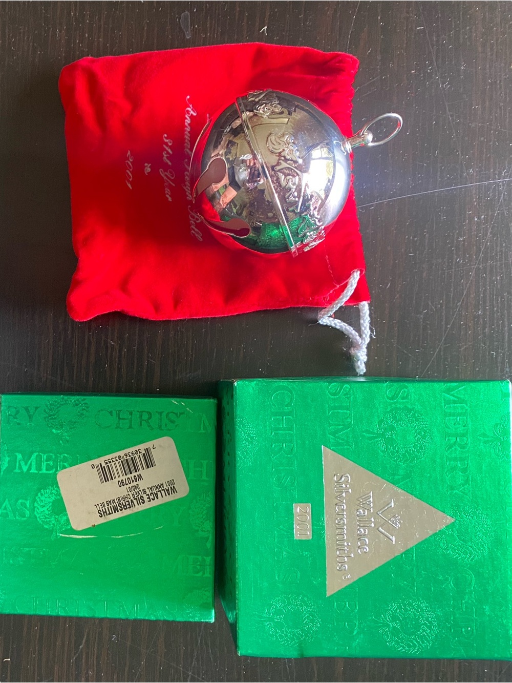 2001 Wallace Silver-Plated Sleigh Bell Ornament, 31st Edition NEW